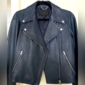 J.Crew Collection Navy leather motorcycle jacket, excellent condition, Size 10